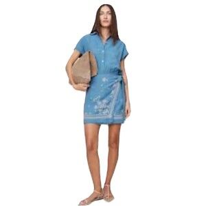 Banana Republic Embroidered Tencel Linen Blue Wrap Dress Size Medium RT$200